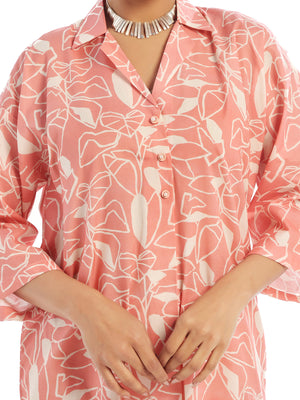 2Pc Printed Pret & Unstitched Shirt Trouser Swiss Lawn Peach