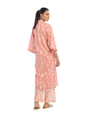 2Pc Printed Pret & Unstitched Shirt Trouser Swiss Lawn Peach
