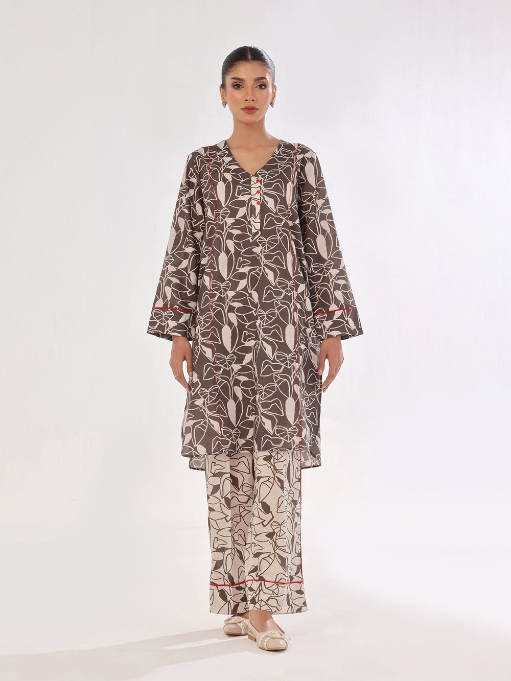 2Pc Printed Pret & Unstitched Shirt Trouser Swiss Lawn Grey