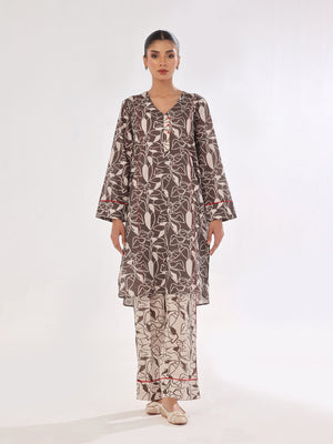 2Pc Printed Pret & Unstitched Shirt Trouser Swiss Lawn Grey