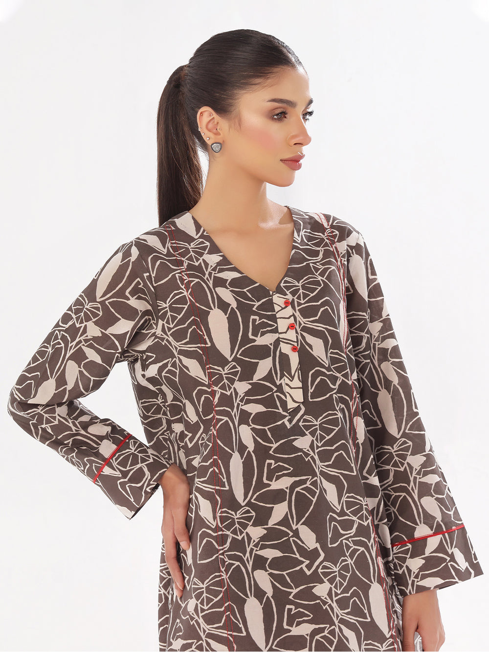 2Pc Printed Pret & Unstitched Shirt Trouser Swiss Lawn Grey