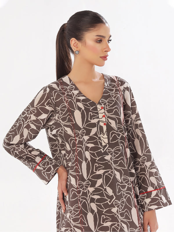 2Pc Printed Pret & Unstitched Shirt Trouser Swiss Lawn Grey