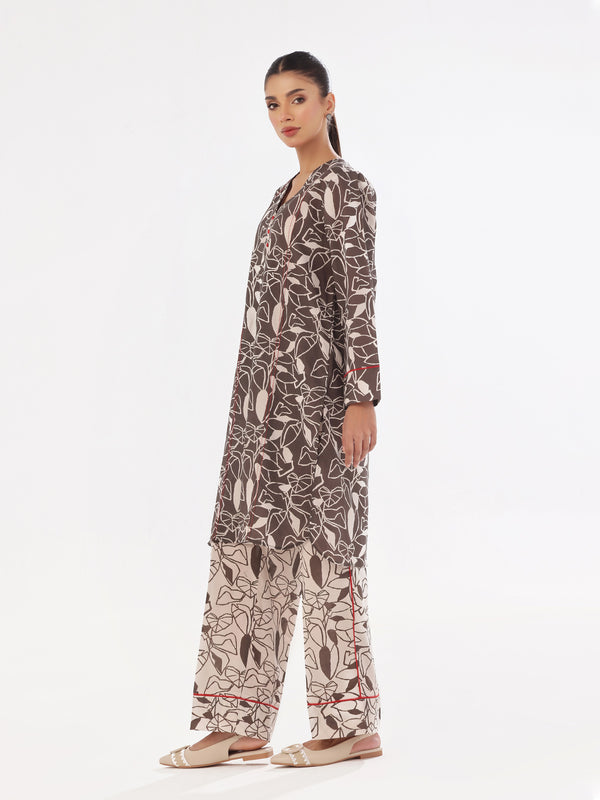 2Pc Printed Pret & Unstitched Shirt Trouser Swiss Lawn Grey