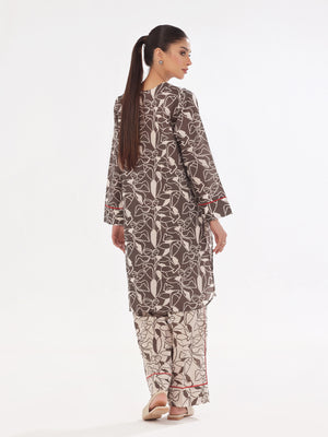 2Pc Printed Pret & Unstitched Shirt Trouser Swiss Lawn Grey
