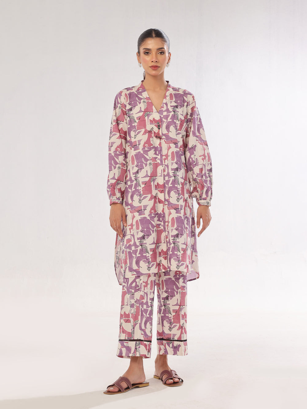 1Pc Printed Unstitched Kurti Swiss Lawn Purple - OLK-6306-A