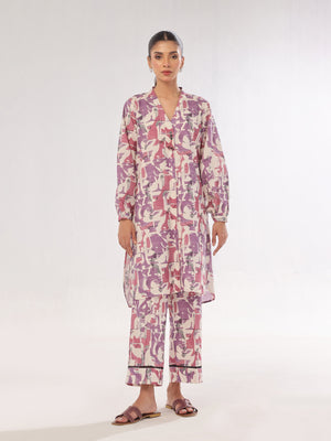 2Pc Printed Pret & Unstitched Shirt Trouser Swiss Lawn Purple
