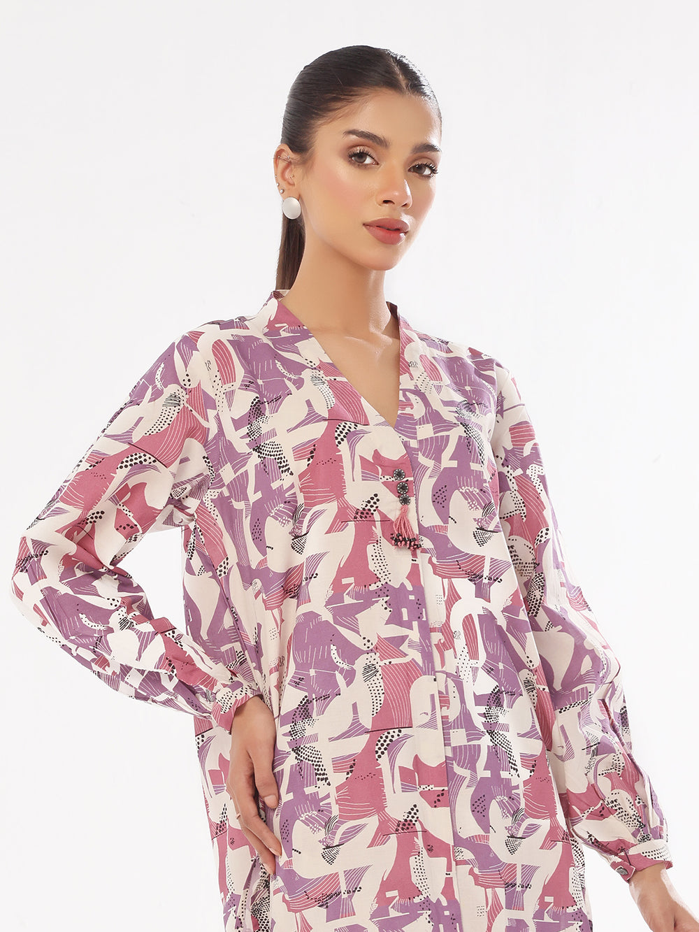 1Pc Printed Unstitched Kurti Swiss Lawn Purple - OLK-6306-A