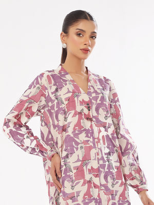 2Pc Printed Pret & Unstitched Shirt Trouser Swiss Lawn Purple