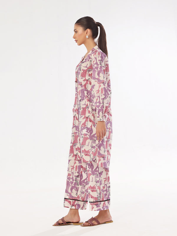 2Pc Printed Pret & Unstitched Shirt Trouser Swiss Lawn Purple