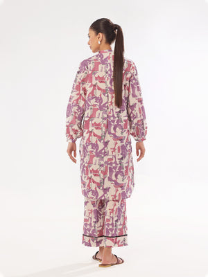 2Pc Printed Pret & Unstitched Shirt Trouser Swiss Lawn Purple