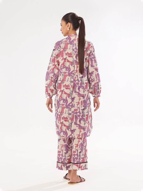 2Pc Printed Pret & Unstitched Shirt Trouser Swiss Lawn Purple