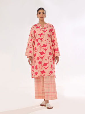 2Pc Printed Pret & Unstitched Shirt Trouser Swiss Lawn Peach