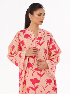 2Pc Printed Pret & Unstitched Shirt Trouser Swiss Lawn Peach