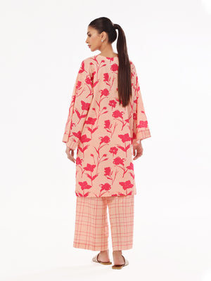2Pc Printed Pret & Unstitched Shirt Trouser Swiss Lawn Peach