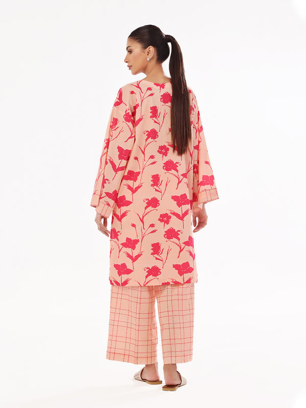 2Pc Printed Pret & Unstitched Shirt Trouser Swiss Lawn Peach