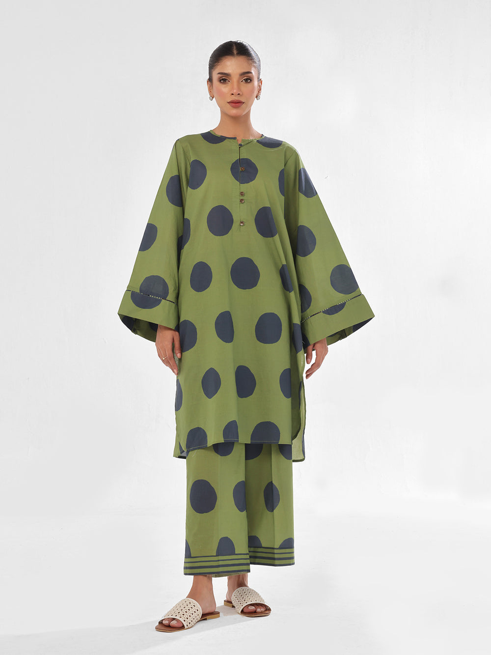 2Pc Printed Pret & Unstitched Shirt Trouser Swiss Lawn Green