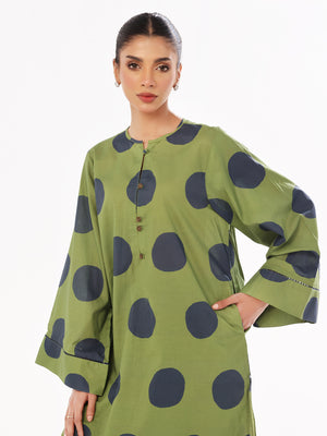 2Pc Printed Pret & Unstitched Shirt Trouser Swiss Lawn Green