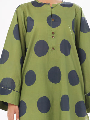 2Pc Printed Pret & Unstitched Shirt Trouser Swiss Lawn Green