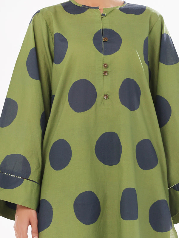 2Pc Printed Pret & Unstitched Shirt Trouser Swiss Lawn Green