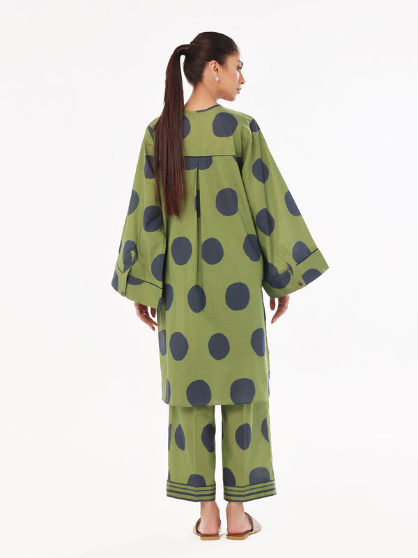 2Pc Printed Pret & Unstitched Shirt Trouser Swiss Lawn Green