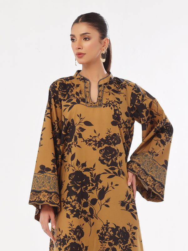 2Pc Printed Pret & Unstitched Shirt Trouser Swiss Lawn Mustard