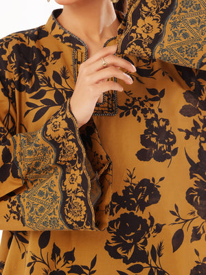 2Pc Printed Pret & Unstitched Shirt Trouser Swiss Lawn Mustard