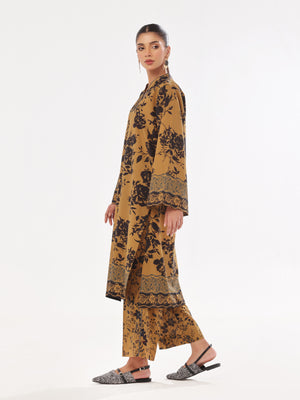 2Pc Printed Pret & Unstitched Shirt Trouser Swiss Lawn Mustard