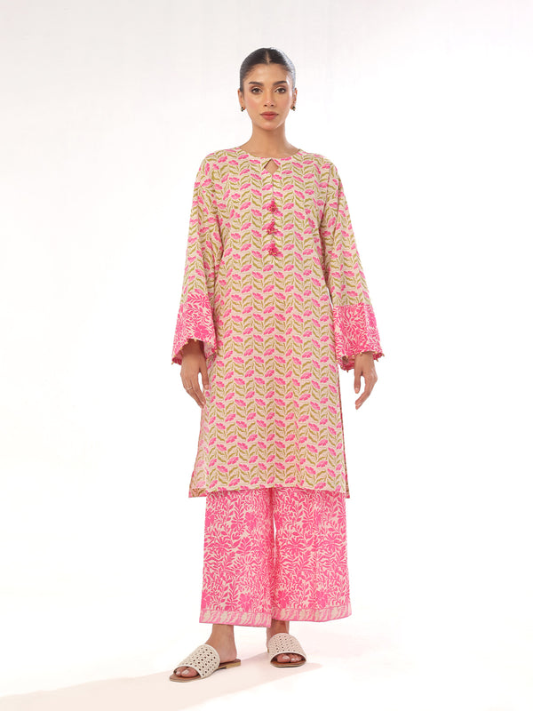 2Pc Printed Pret & Unstitched Shirt Trouser Lawn Pink