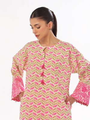 2Pc Printed Pret & Unstitched Shirt Trouser Lawn Pink