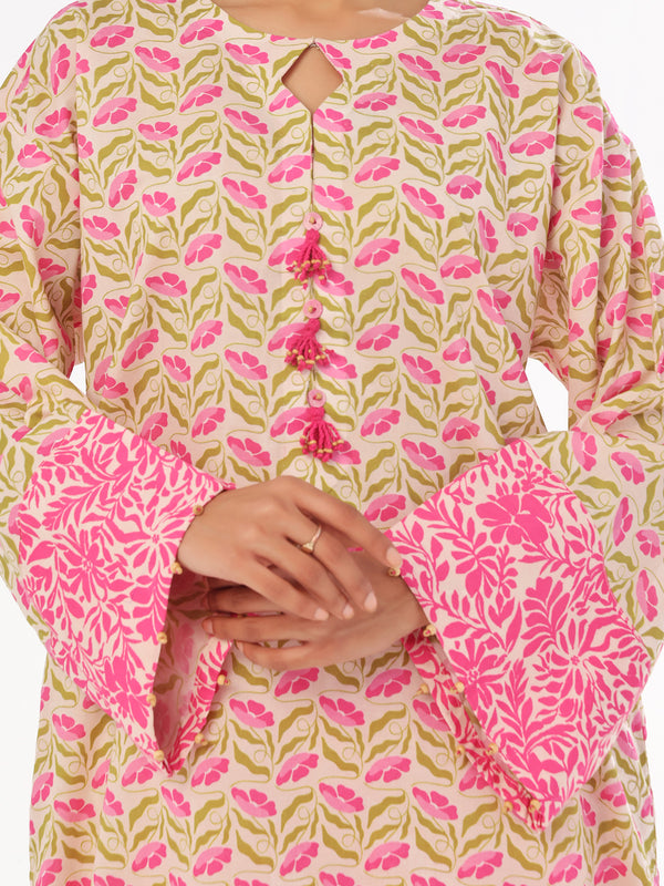 2Pc Printed Pret & Unstitched Shirt Trouser Lawn Pink