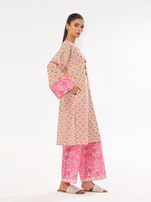 2Pc Printed Pret & Unstitched Shirt Trouser Lawn Pink