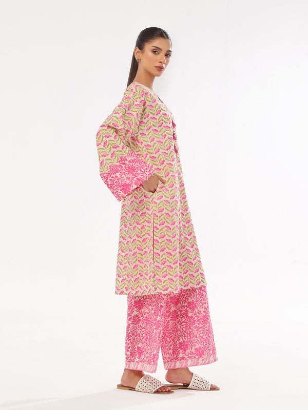 2Pc Printed Pret & Unstitched Shirt Trouser Lawn Pink