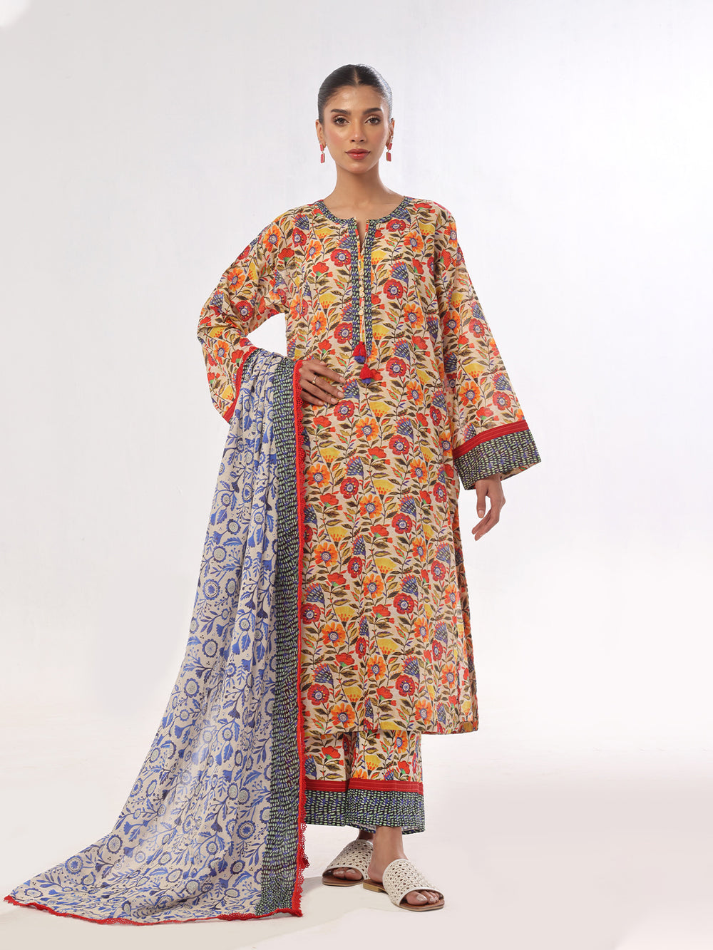 3Pc Printed Pret & Unstitched Suit Masoori Lawn Blue