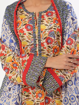 3Pc Printed Pret & Unstitched Suit Masoori Lawn Blue