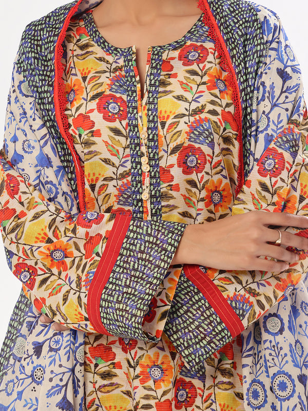 3Pc Printed Pret & Unstitched Suit Masoori Lawn Blue