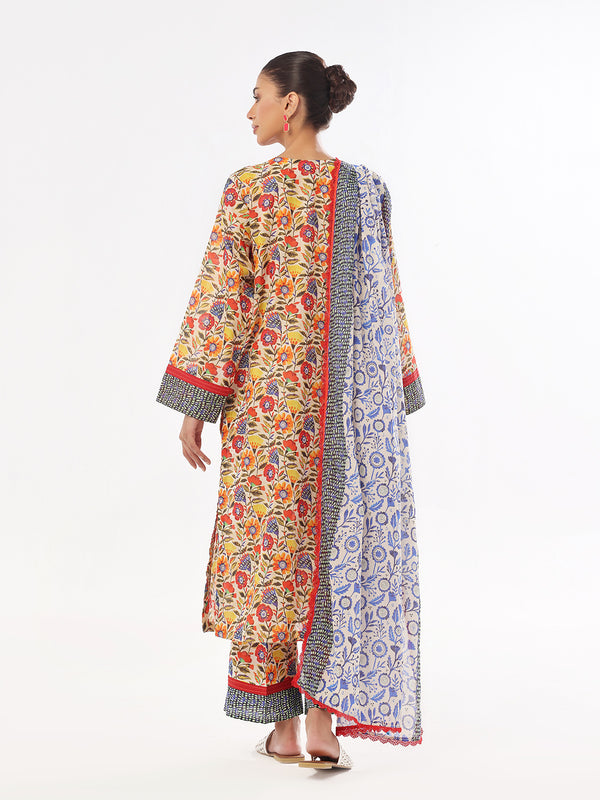 3Pc Printed Pret & Unstitched Suit Masoori Lawn Blue