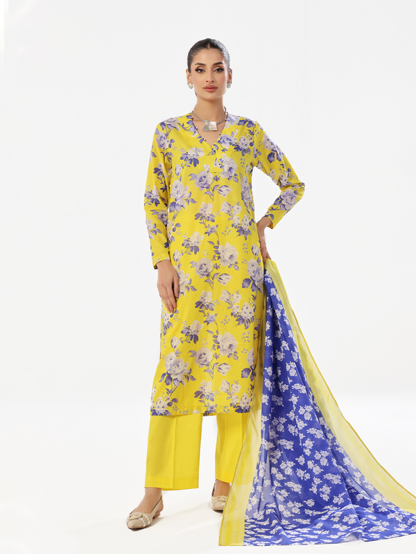 3Pc Printed Pret & Unstitched Suit Masoori Lawn Yellow