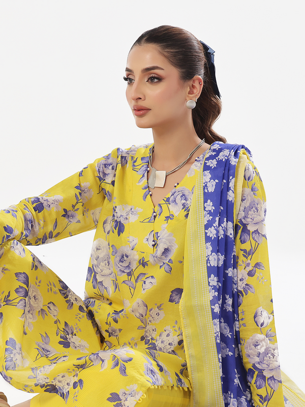 3Pc Printed Pret & Unstitched Suit Masoori Lawn Yellow