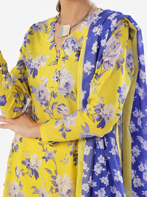 3Pc Printed Pret & Unstitched Suit Masoori Lawn Yellow