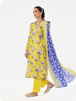 3Pc Printed Pret & Unstitched Suit Masoori Lawn Yellow