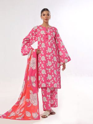 3Pc Printed Pret & Unstitched Suit Swiss Lawn Pink
