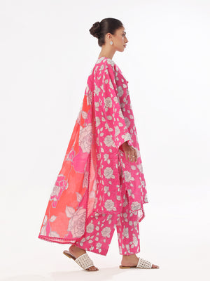 3Pc Printed Pret & Unstitched Suit Swiss Lawn Pink