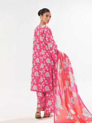 3Pc Printed Pret & Unstitched Suit Swiss Lawn Pink