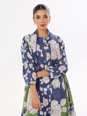 3Pc Printed Pret & Unstitched Suit Swiss Lawn Blue