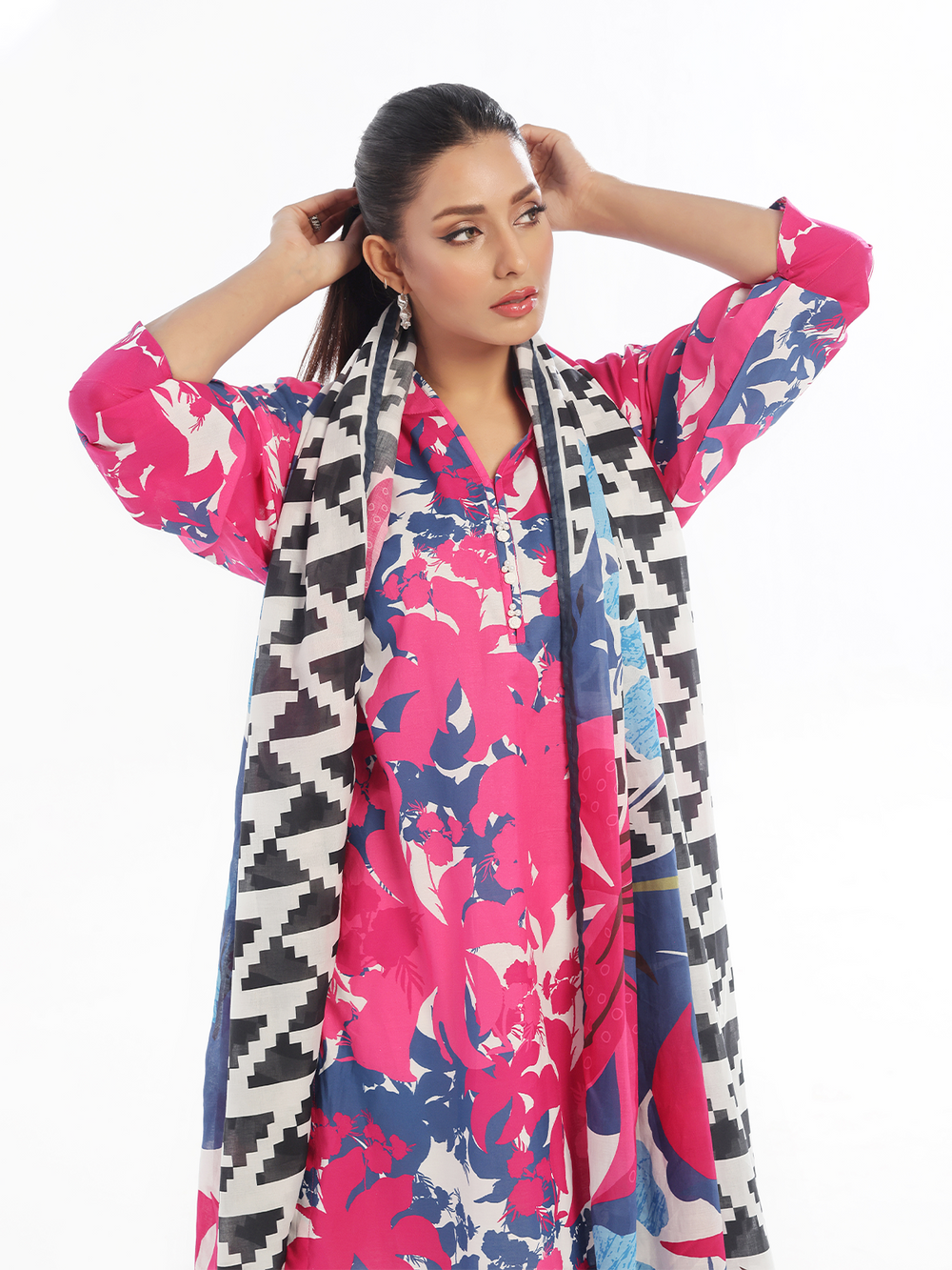 3Pc Printed Pret & Unstitched Suit Swiss Lawn Pink