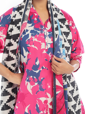 3Pc Printed Pret & Unstitched Suit Swiss Lawn Pink