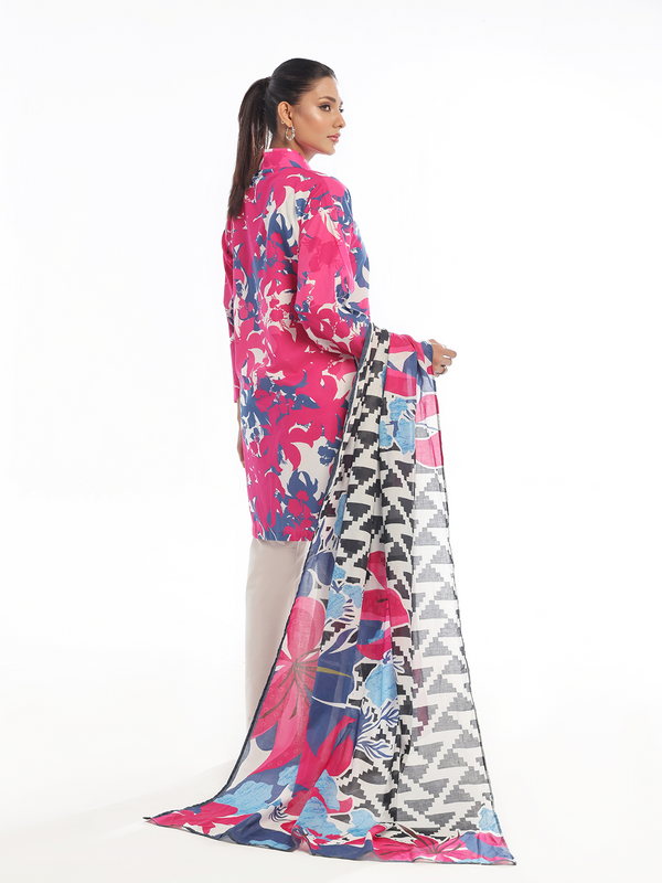 3Pc Printed Pret & Unstitched Suit Swiss Lawn Pink