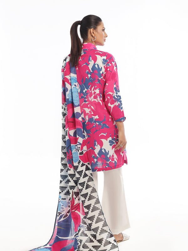 3Pc Printed Pret & Unstitched Suit Swiss Lawn Pink