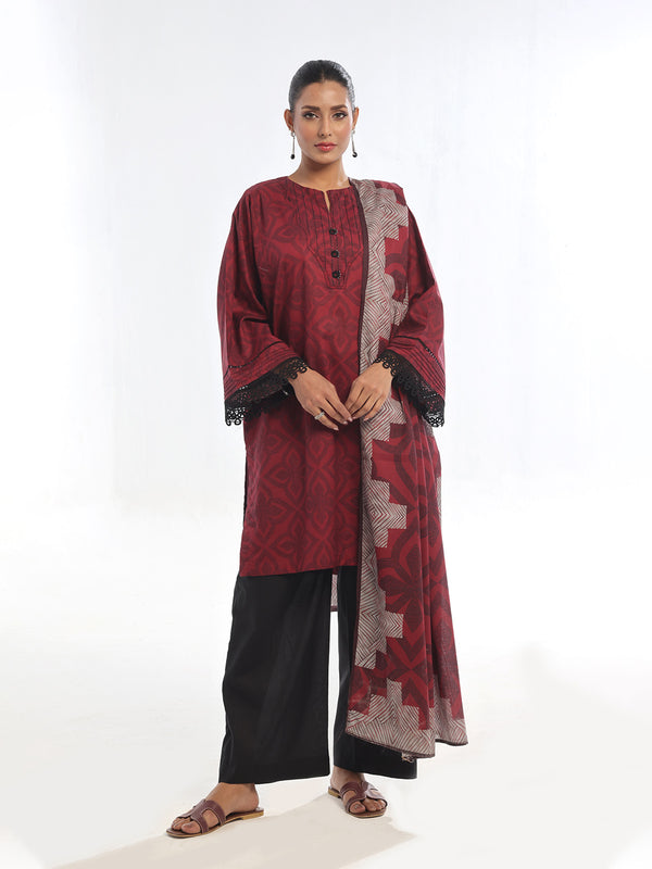 3PC Embroidered Pret & Unstitched Suit Lawn Rust