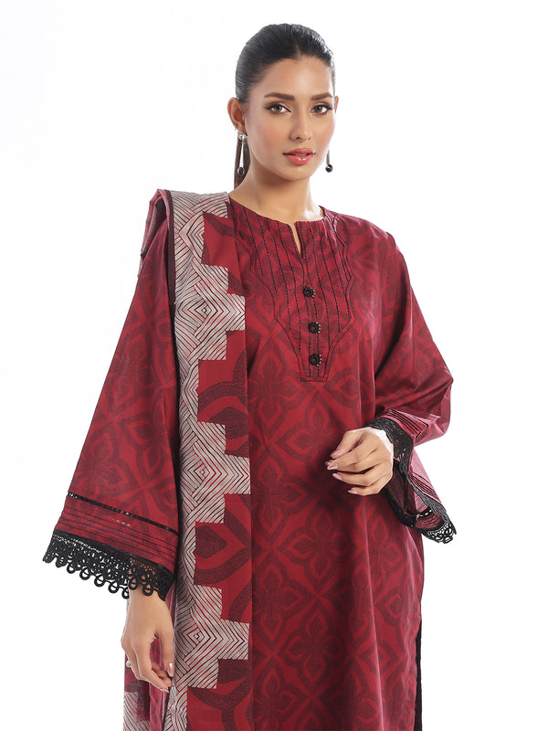 3PC Embroidered Pret & Unstitched Suit Lawn Rust
